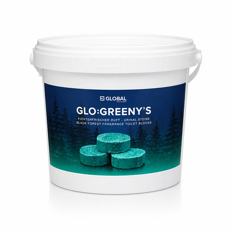 GLO:GREENY urinal blocks with Black Forest fragrance in a 1-kg container
